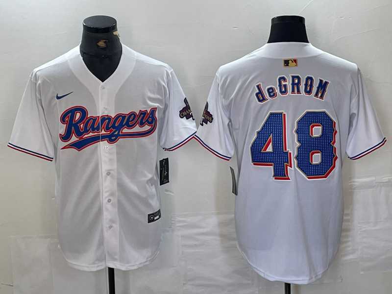 Men%27s Texas Rangers #48 Jacob deGrom White 2024 Gold Collection Limited Cool Base Jersey